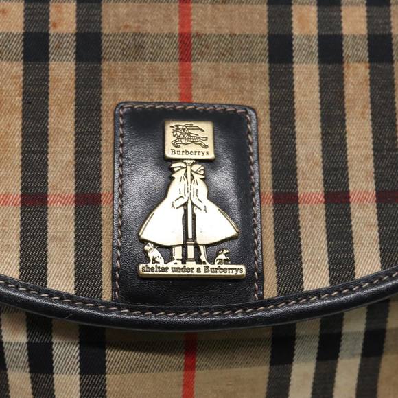 Burberrys Nova Check Shoulder Bag Canvas Beige Black gold Auth 87326 - Picture 14 of 16